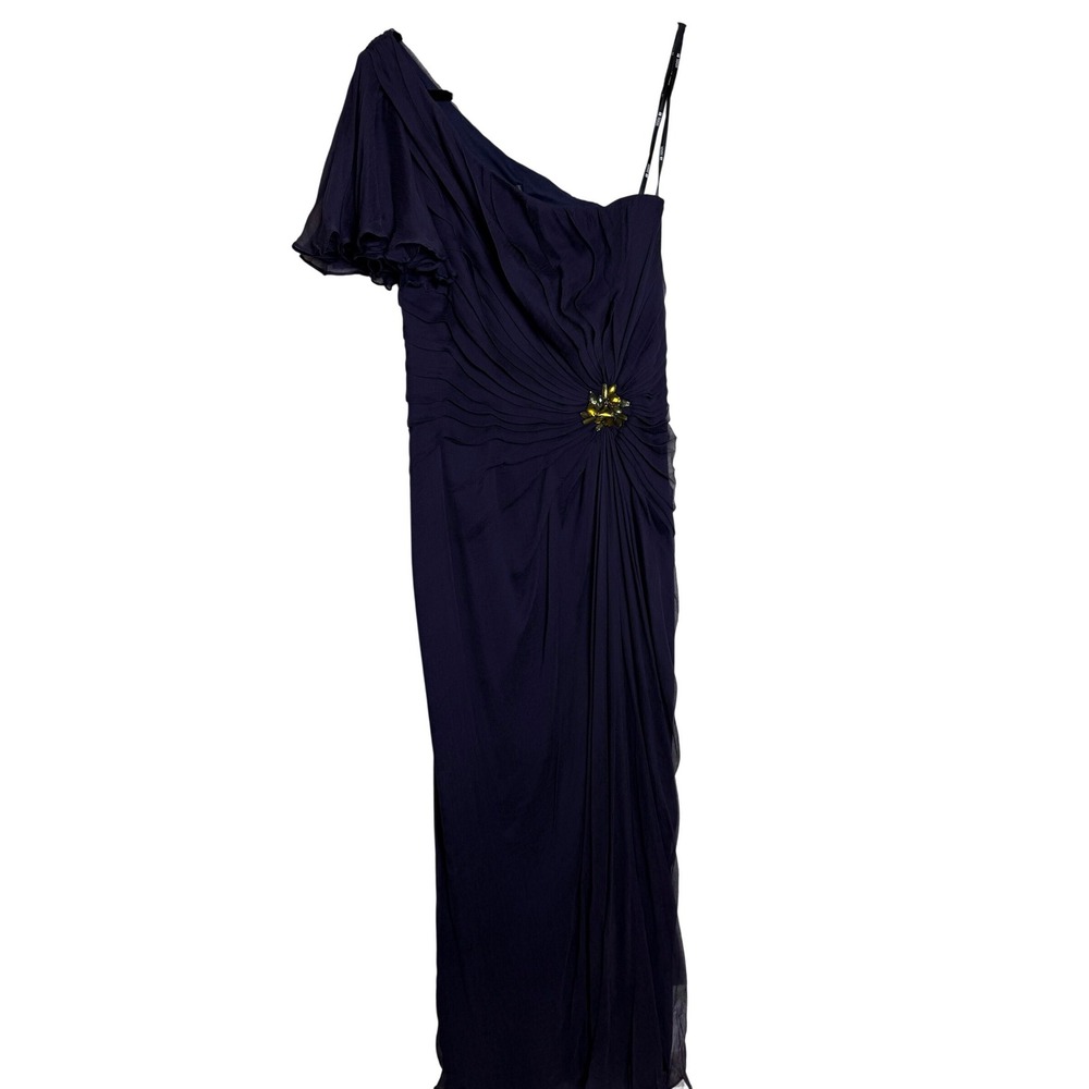 Tadashi Shoji One Shoulder Gown Womens 14 Purple Pleated Chiffon Formal Dress